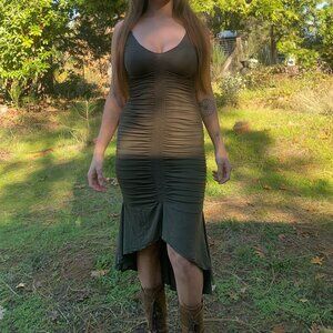 Fairy core / boho Ruched Olive Green Dress (Hati Hati Leom Designs Dress)